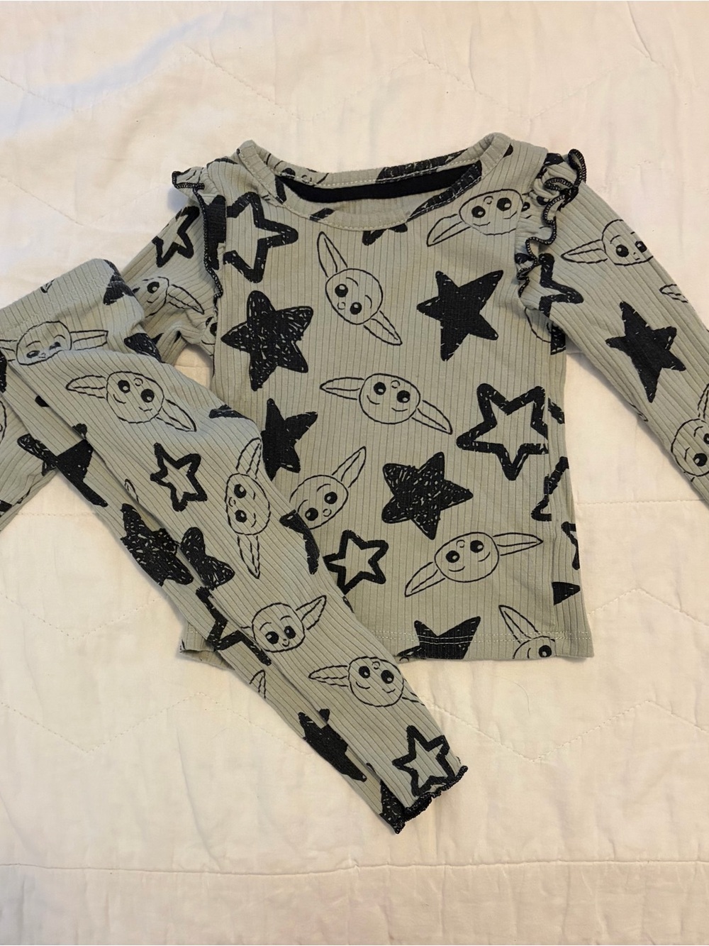 Star Wars Gray Baby Yoda Ribbed Long Sleeve Top & Leggings Set